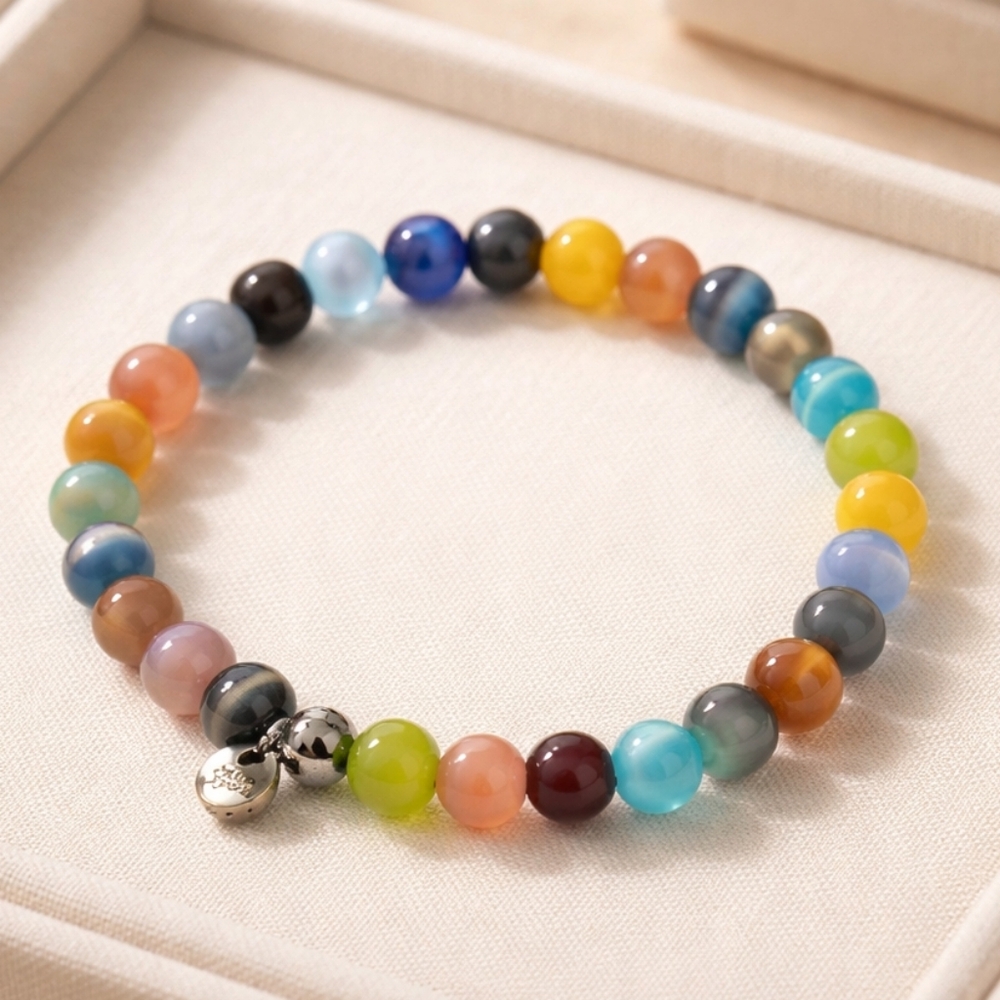 NEW Mtn Spirit Multicolor Cat Eye Glass Bead Stretch Bracelet
